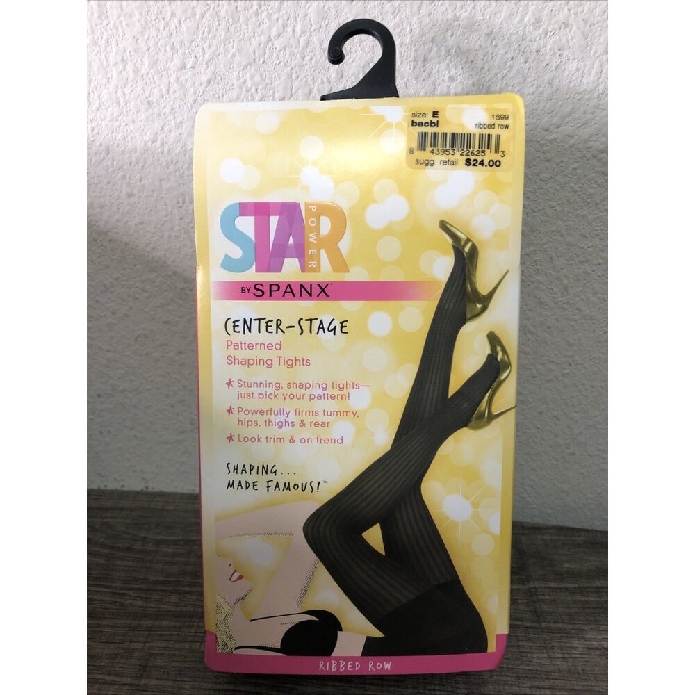 SPANX Star Power by Spanx Patterned Shaping Tights Ribbed Row size E in Black